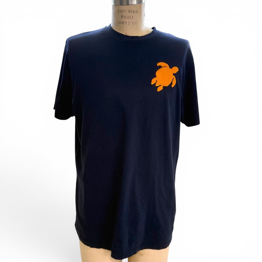 Vilebrequin T-Shirt Mens XXL Navy Blue Orange Turtle Patch Logo Applique